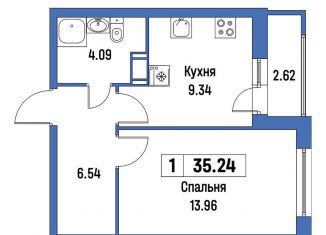 Продам однокомнатную квартиру, 35.2 м2, Мурино, ЖК Урбанист