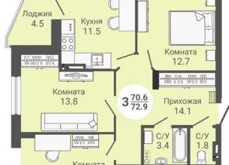 Продажа трехкомнатной квартиры, 72.9 м2, Новосибирск, ЖК На Петухова