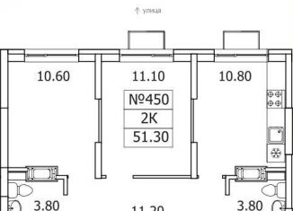 Продается двухкомнатная квартира, 51.3 м2, деревня Сапроново, ЖК Видный Берег 2
