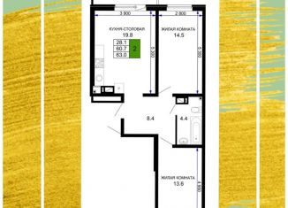 Продается 3-ком. квартира, 65 м2, Краснодар, ЖК Дыхание, улица Лётчика Позднякова, 2к15
