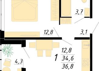 Продам 1-ком. квартиру, 36.8 м2, Воронеж, Советский район, улица Полковника Богомолова, 1