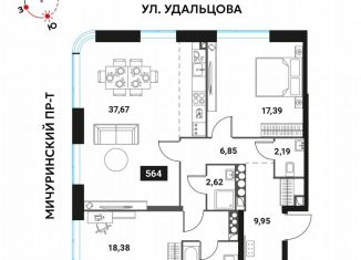 Продаю трехкомнатную квартиру, 99.8 м2, Москва, Мичуринский проспект, вл45, метро Мичуринский проспект