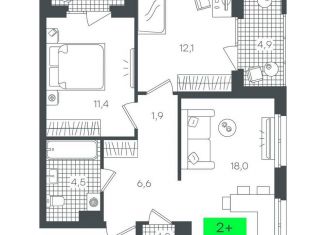 Продам 2-ком. квартиру, 64.6 м2, Тюмень, Калининский округ