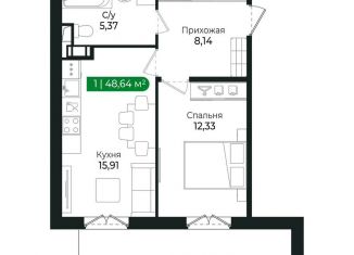 Продается 1-комнатная квартира, 48.6 м2, Сертолово