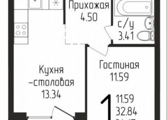 1-ком. квартира на продажу, 34.2 м2, Уфа, Бородинская улица, 19, Кировский район