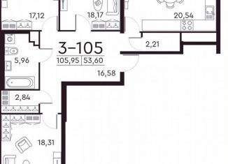 Продажа 3-комнатной квартиры, 106.5 м2, Санкт-Петербург, метро Чкаловская, Петровский проспект, 22к2