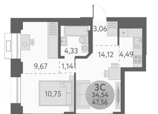 Продам 3-ком. квартиру, 47.6 м2, Новосибирск, метро Площадь Маркса