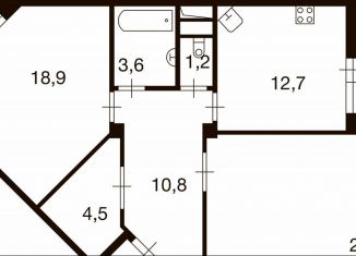 Продается 2-ком. квартира, 72.6 м2, деревня Ивановское, улица Семёна Гордого, 3