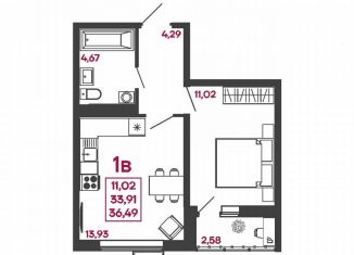 Продается 1-комнатная квартира, 36.5 м2, Пензенская область, улица Измайлова, 41В