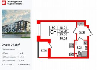 Продаю квартиру студию, 24.3 м2, Санкт-Петербург, Московский район