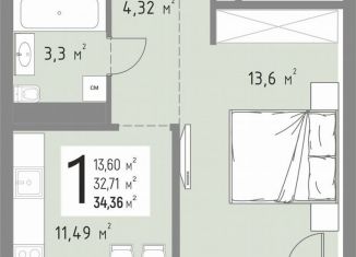 Продается однокомнатная квартира, 34.4 м2, Краснодар