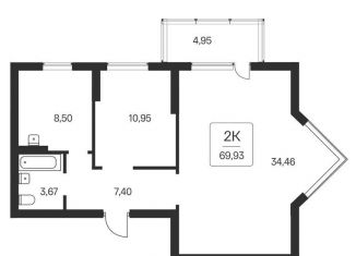 Продается двухкомнатная квартира, 69.9 м2, Новосибирск, Кировский район