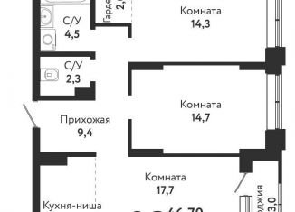 Продажа 3-ком. квартиры, 73 м2, Новосибирск, метро Речной вокзал, жилой комплекс Одоевский, 3