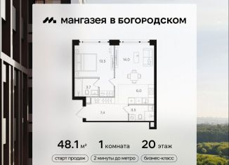 Продажа 1-комнатной квартиры, 48.1 м2, Москва