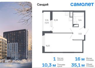 Продажа 1-ком. квартиры, 35.1 м2, Санкт-Петербург, жилой комплекс Сандэй, 7.2