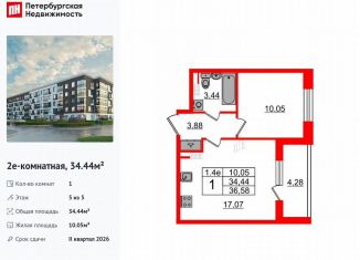 Продается 1-комнатная квартира, 34.4 м2, Санкт-Петербург