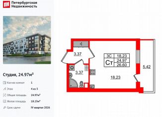 Квартира на продажу студия, 25 м2, Санкт-Петербург, метро Звёздная