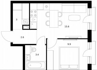 1-комнатная квартира на продажу, 34.5 м2, Москва