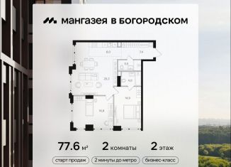 Продам двухкомнатную квартиру, 77.6 м2, Москва