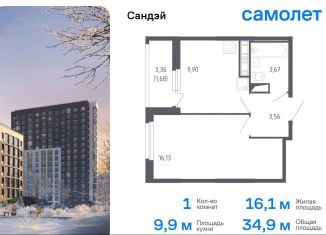 Однокомнатная квартира на продажу, 34.9 м2, Санкт-Петербург, жилой комплекс Сандэй, 7.2