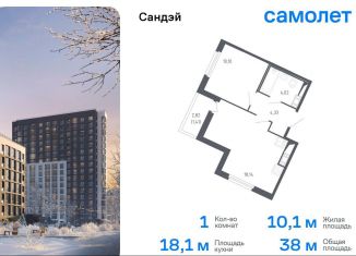 Продаю 1-ком. квартиру, 38 м2, Санкт-Петербург, жилой комплекс Сандэй, 7.2