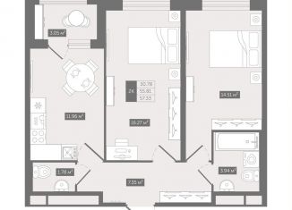 Продам двухкомнатную квартиру, 57.3 м2, деревня Новое Девяткино
