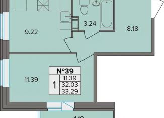 Продам однокомнатную квартиру, 33.3 м2, деревня Новое Девяткино