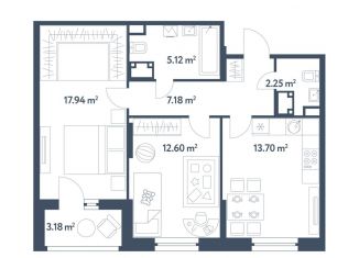 2-ком. квартира на продажу, 60.4 м2, Москва, жилой комплекс Светлый Мир Станция Л, к8, метро Братиславская