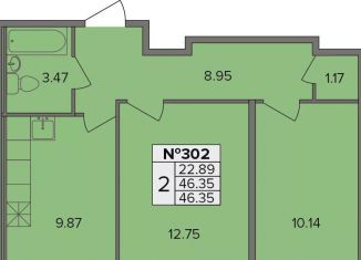 Продажа 2-ком. квартиры, 46.4 м2, деревня Новое Девяткино