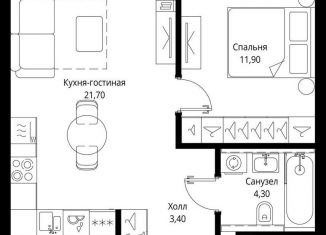 Однокомнатная квартира на продажу, 41.3 м2, Москва, станция Тушинская