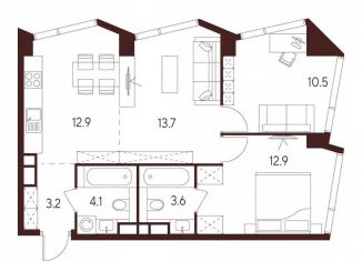 Продажа двухкомнатной квартиры, 60.9 м2, Москва, станция Зорге