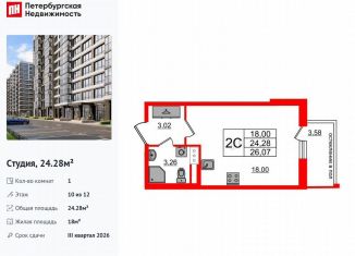 Продам квартиру студию, 24.3 м2, Санкт-Петербург, муниципальный округ Новоизмайловское