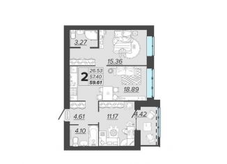 Продаю 2-ком. квартиру, 59.6 м2, Брянск