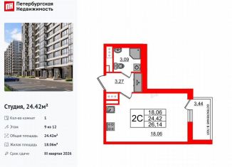 Продажа квартиры студии, 24.4 м2, Санкт-Петербург, муниципальный округ Новоизмайловское