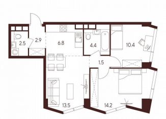 2-ком. квартира на продажу, 56.2 м2, Москва