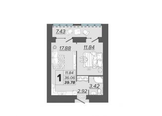 Продам 1-ком. квартиру, 39.8 м2, Брянская область