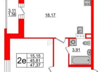 Продаю 1-комнатную квартиру, 47.4 м2, Санкт-Петербург, проспект Авиаконструкторов, 54, муниципальный округ Юнтолово