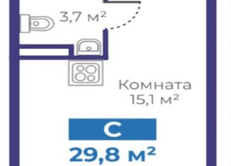 Квартира на продажу студия, 29.8 м2, Тюмень, Интернациональная улица, 199А, ЖК Авиатор