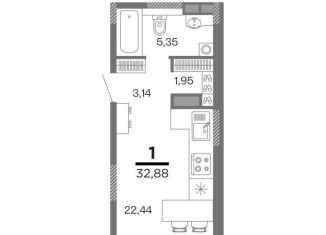 Продам квартиру студию, 32.9 м2, Рязань