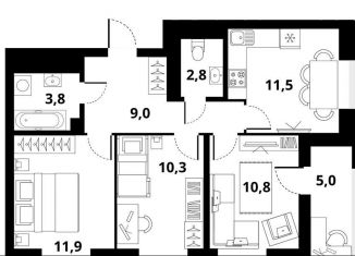 Продается трехкомнатная квартира, 67.2 м2, Новосибирск, метро Заельцовская, Тайгинская улица, с4