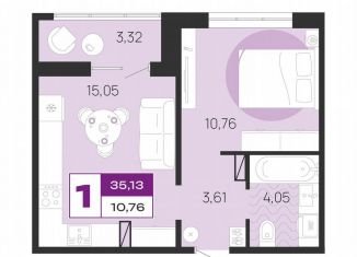 Продаю 1-ком. квартиру, 35.1 м2, Брянск