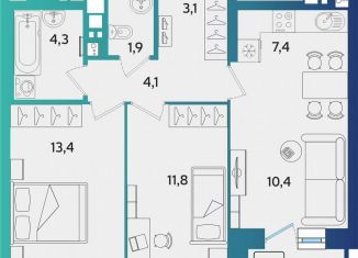 Продаю 3-комнатную квартиру, 57.7 м2, Ижевск, улица Архитектора П.П. Берша, 44