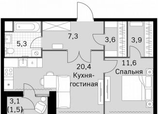 Продаю однокомнатную квартиру, 53.6 м2, Москва, Строительный проезд, 9с9, район Покровское-Стрешнево