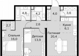 Продам 2-ком. квартиру, 78.3 м2, Москва, метро Беговая