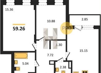 Продается 2-ком. квартира, 59.3 м2, Воронеж, Левобережный район