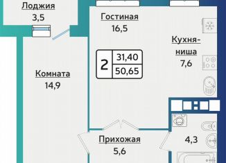 Продам двухкомнатную квартиру, 50.7 м2, Ижевск, улица Архитектора П.П. Берша, 42, Устиновский район