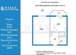 Продам 1-ком. квартиру, 38.7 м2, Санкт-Петербург, Богатырский проспект, муниципальный округ № 65