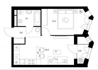 Продам 1-ком. квартиру, 39.3 м2, Москва, жилой комплекс Мичуринский Парк, 4.2