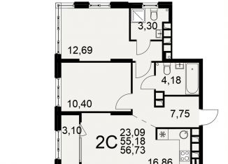 Продам 2-комнатную квартиру, 56.7 м2, Рязань, Московский район