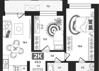 Продается двухкомнатная квартира, 69 м2, Тюмень, улица Разведчика Кузнецова, 16, Центральный округ